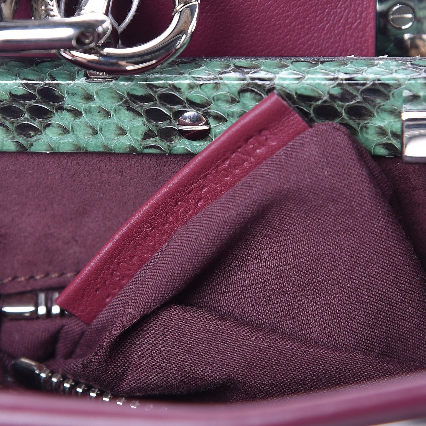 Calfskin Elaphe Lace Up Medium Peekaboo Iconic Satchel Bordeaux Beige Verde