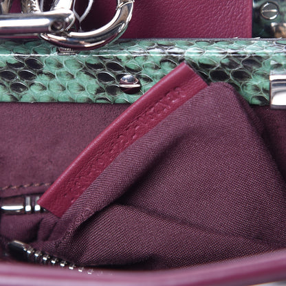 Fendi Calfskin Elaphe Lace Up Medium Peekaboo Iconic Satchel Bordeaux Beige Verde 9 of 9