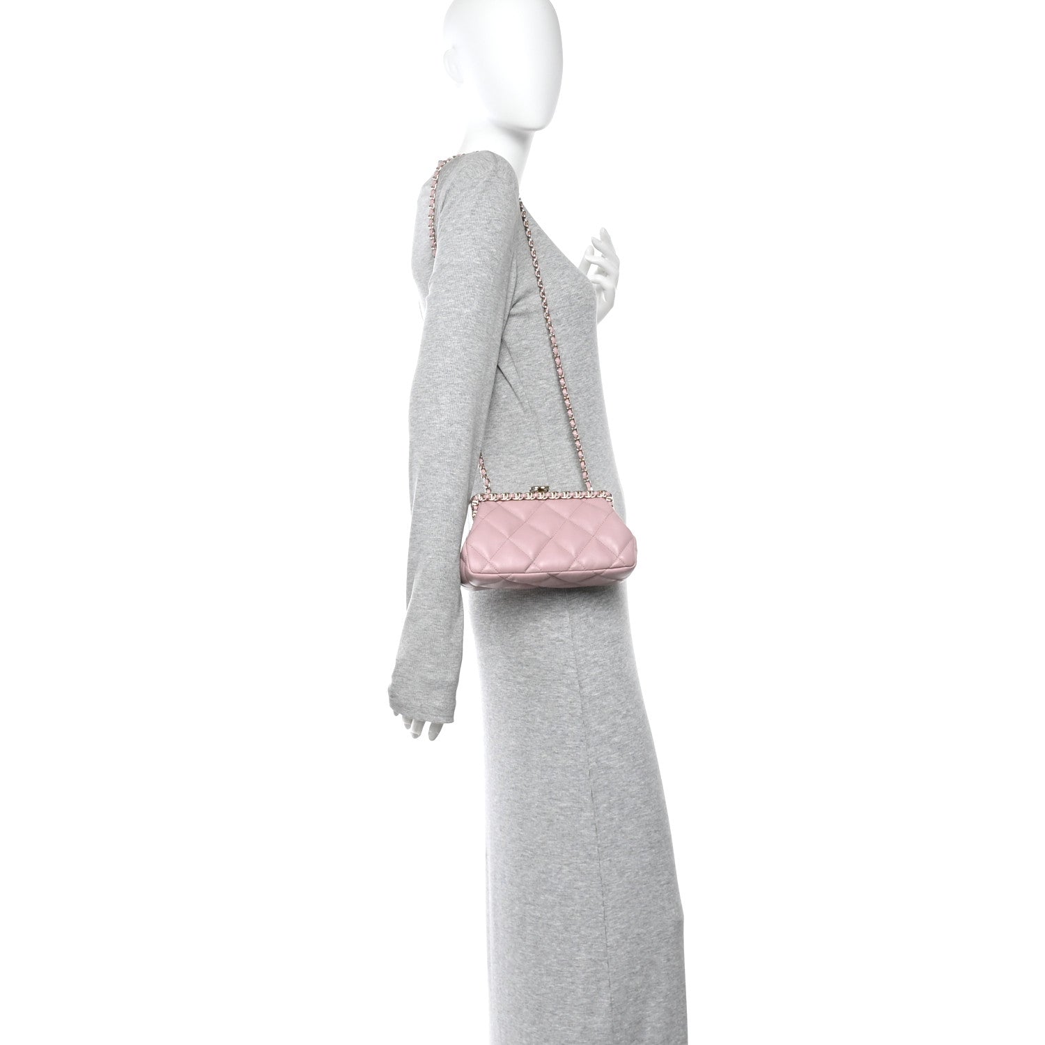 Chanel Lambskin Quilted Chain Frame Clutch Pink 2 of 11
