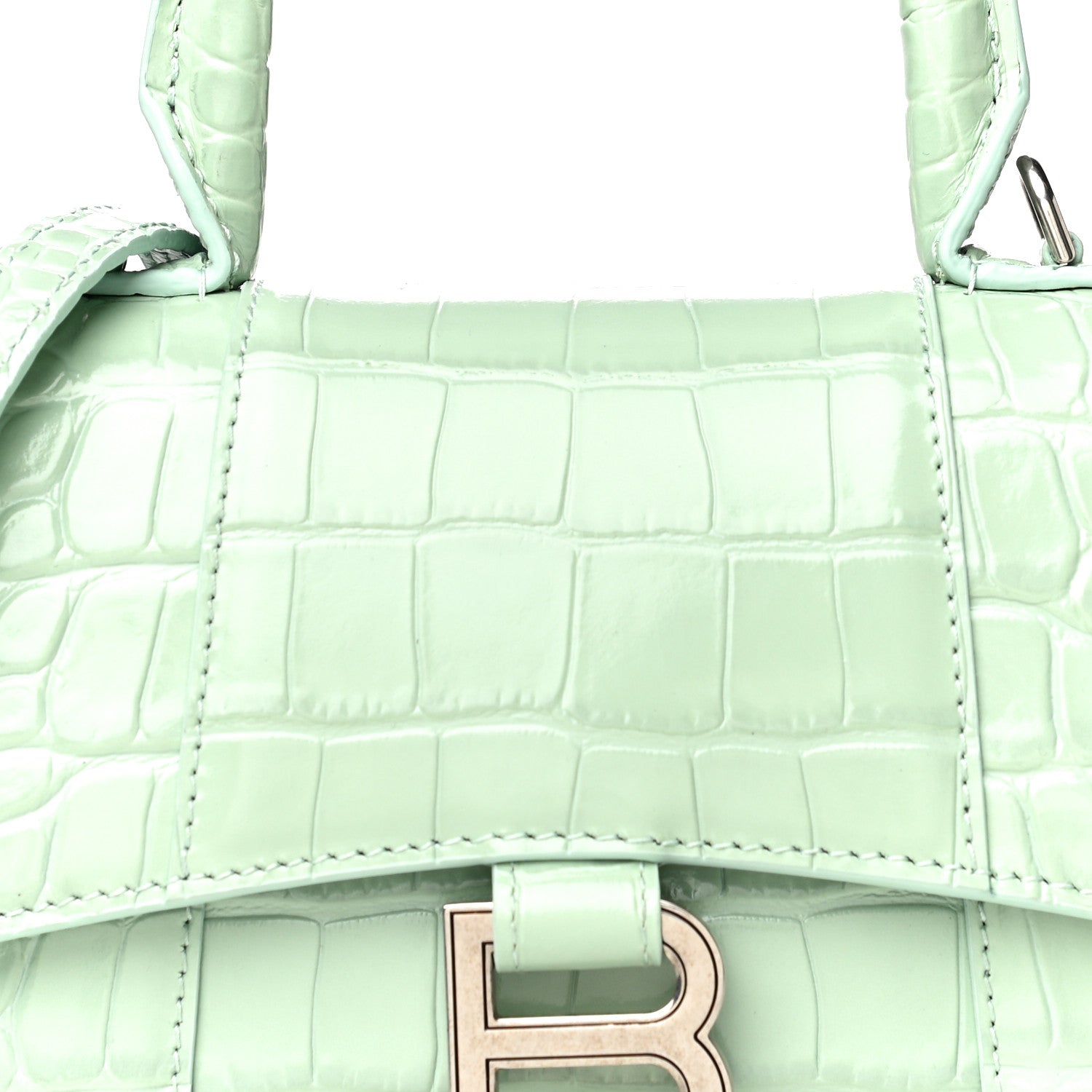 Balenciaga Shiny Calfskin Crocodile Embossed Hourglass Top Handle Bag XS Light Green 9 of 12