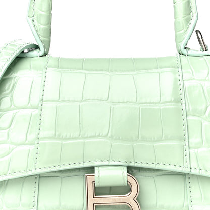 Balenciaga Shiny Calfskin Crocodile Embossed Hourglass Top Handle Bag XS Light Green 9 of 12