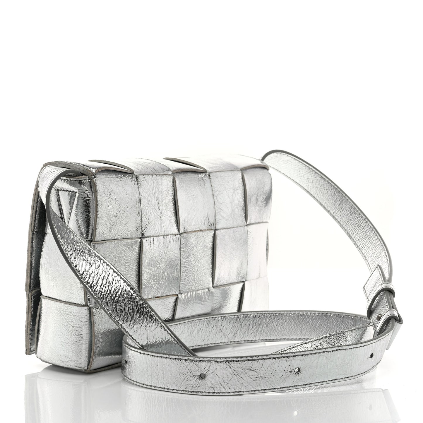 Metallic Lambskin Maxi Intrecciato Cassette Crossbody Bag Silver