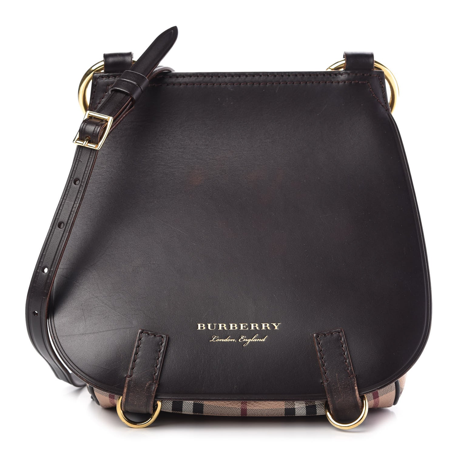 Burberry Haymarket Check Large Bridle Saddle Bag Dark Clove Brown