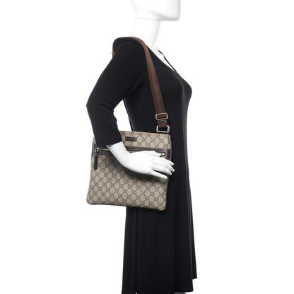 Gucci GG Supreme Monogram Selleria Calfskin Small Flat Side Zip Messenger Bag Beige Ebony Cocoa Dark Chocolate 2 of 10