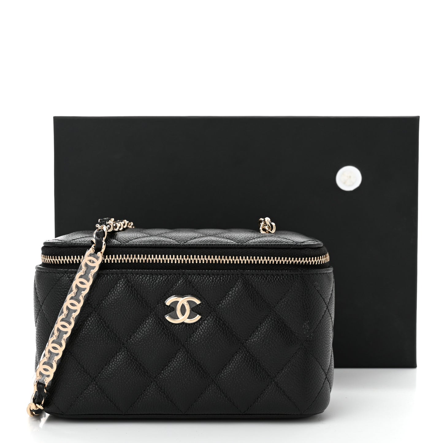 Caviar Quilted Small Tiny CC Vanity Case With Chain Black