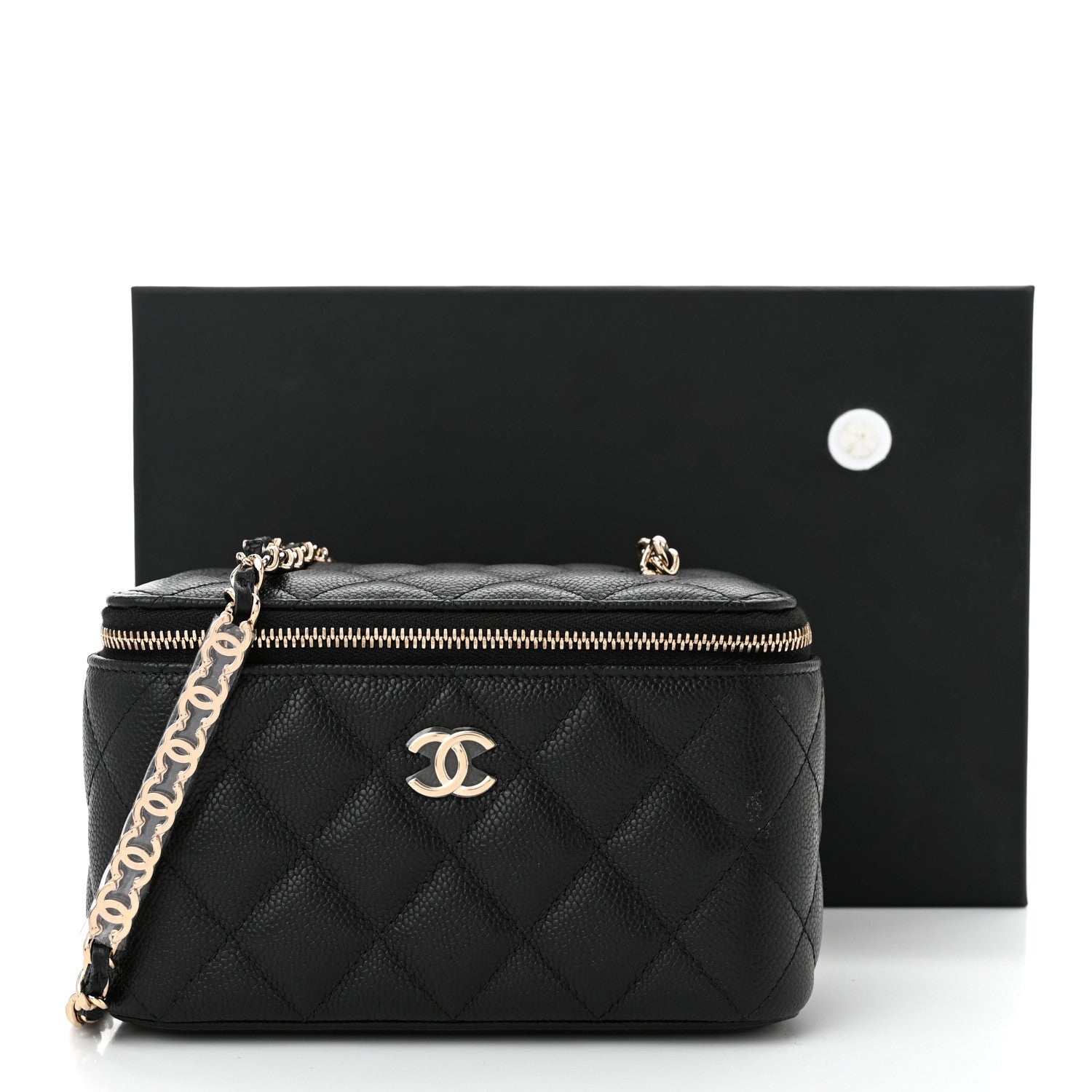 Chanel Caviar Quilted Small Tiny CC Vanity Case With Chain Black 11 of 11