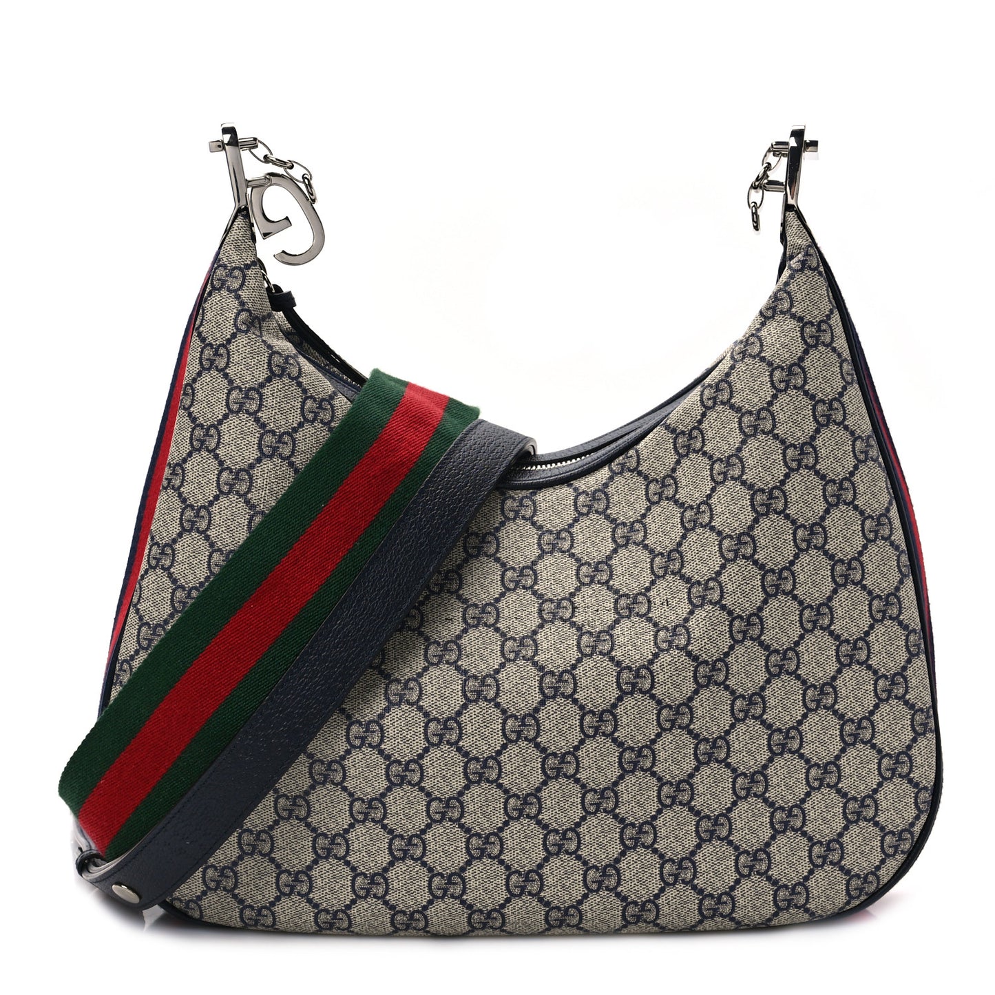 GG Supreme Monogram Textured Calfskin Web Large Attache Shoulder Bag Beige Blue