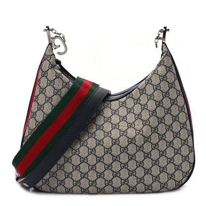 Gucci GG Supreme Monogram Textured Calfskin Web Large Attache Shoulder Bag Beige Blue 1 of 8