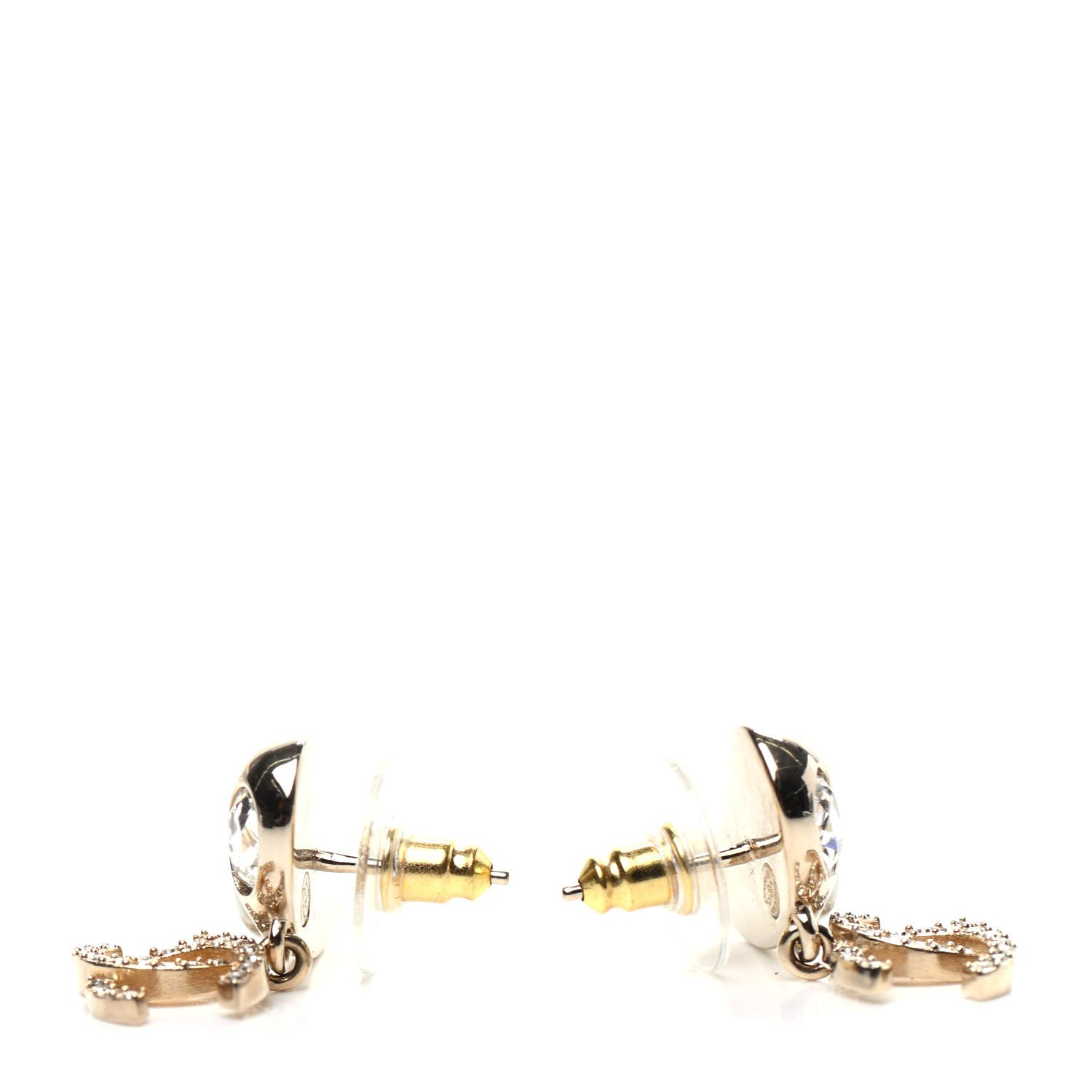 Chanel Crystal Pearl CC Drop Earrings Gold 3 of 5