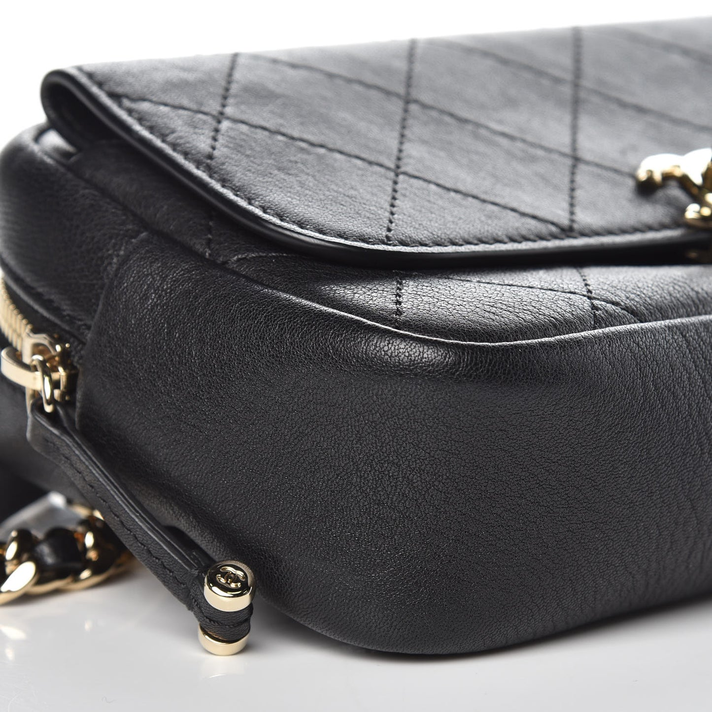 Calfskin Stitched Casual Trip Waist Bag Black