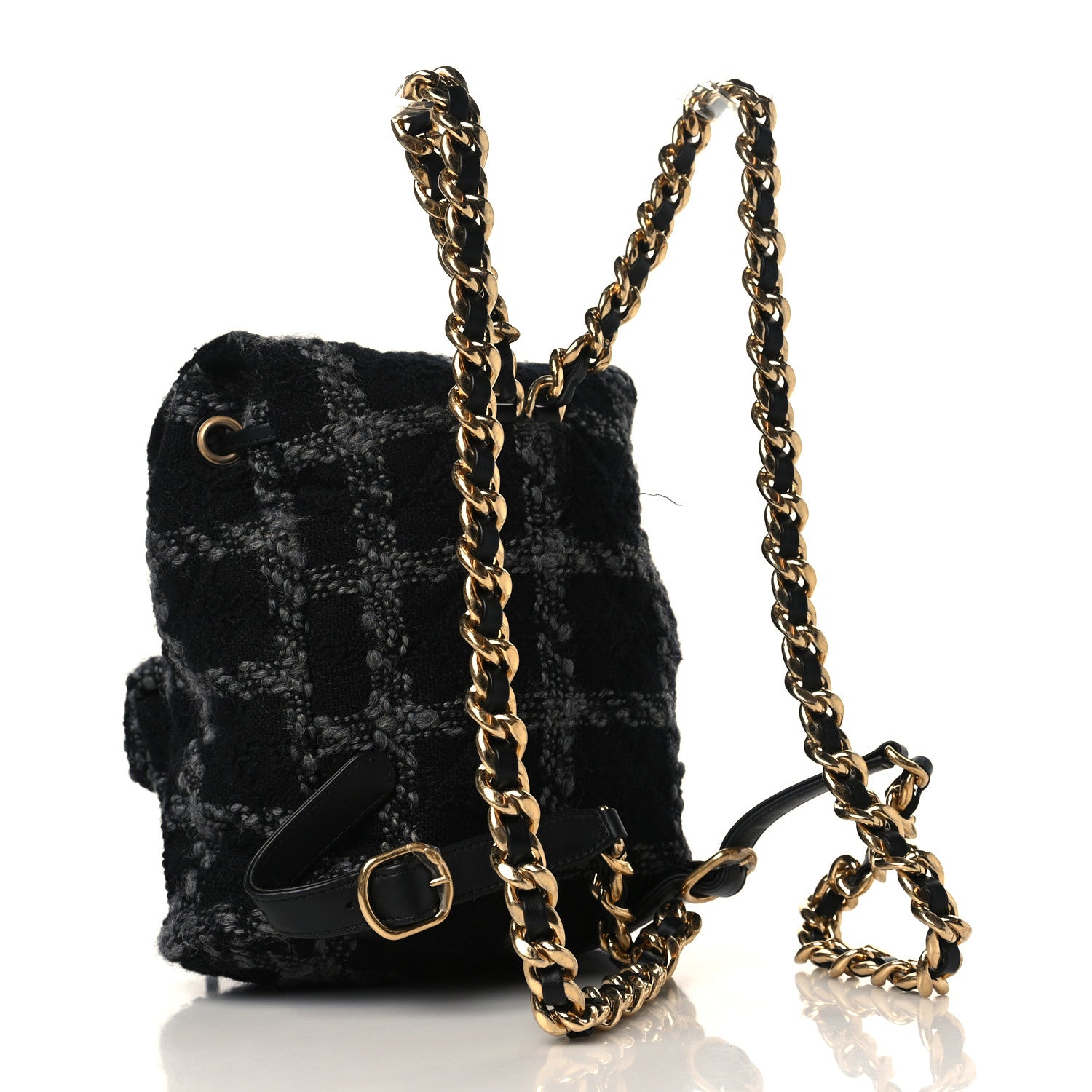 Chanel Wool Tweed Elegant Backpack Black Grey 3 of 10