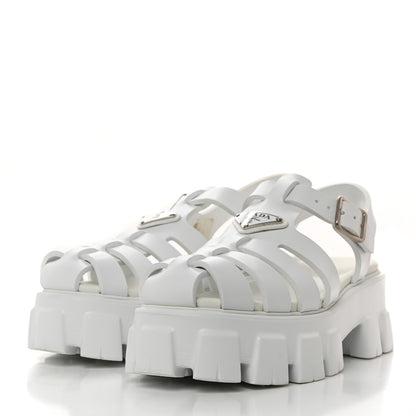 Prada Foam Rubber Metal Triangle Logo Monolith 55mm Cage Sandals 39 White 3 of 9