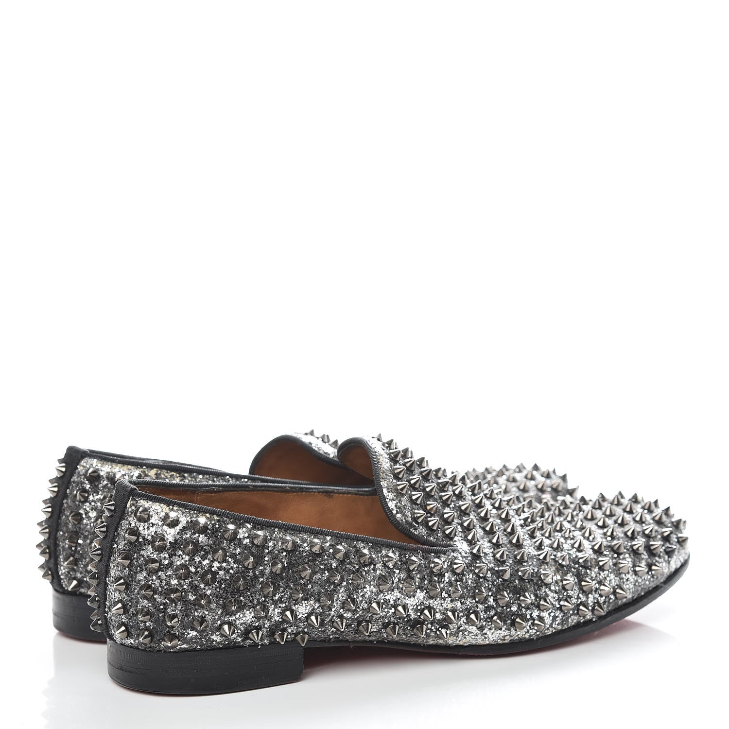 Christian Louboutin Glitter Mens Rollerboy Spikes Flat Loafers 43 Silver 4 of 22