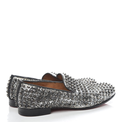 Christian Louboutin Glitter Mens Rollerboy Spikes Flat Loafers 43 Silver 4 of 22