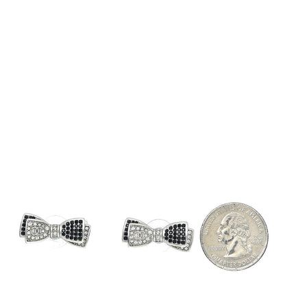 Chanel Crystal CC Bow Tie Earrings Black Silver 2 of 5