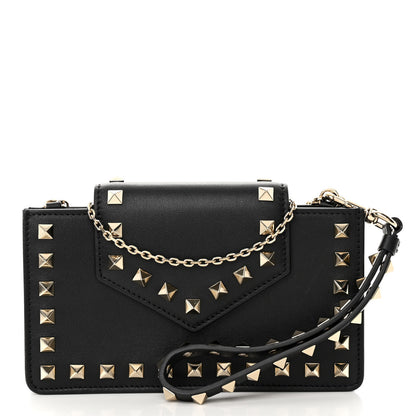 Valentino Garavani Calfskin Rockstud Phone Case With Chain Black 1 of 9