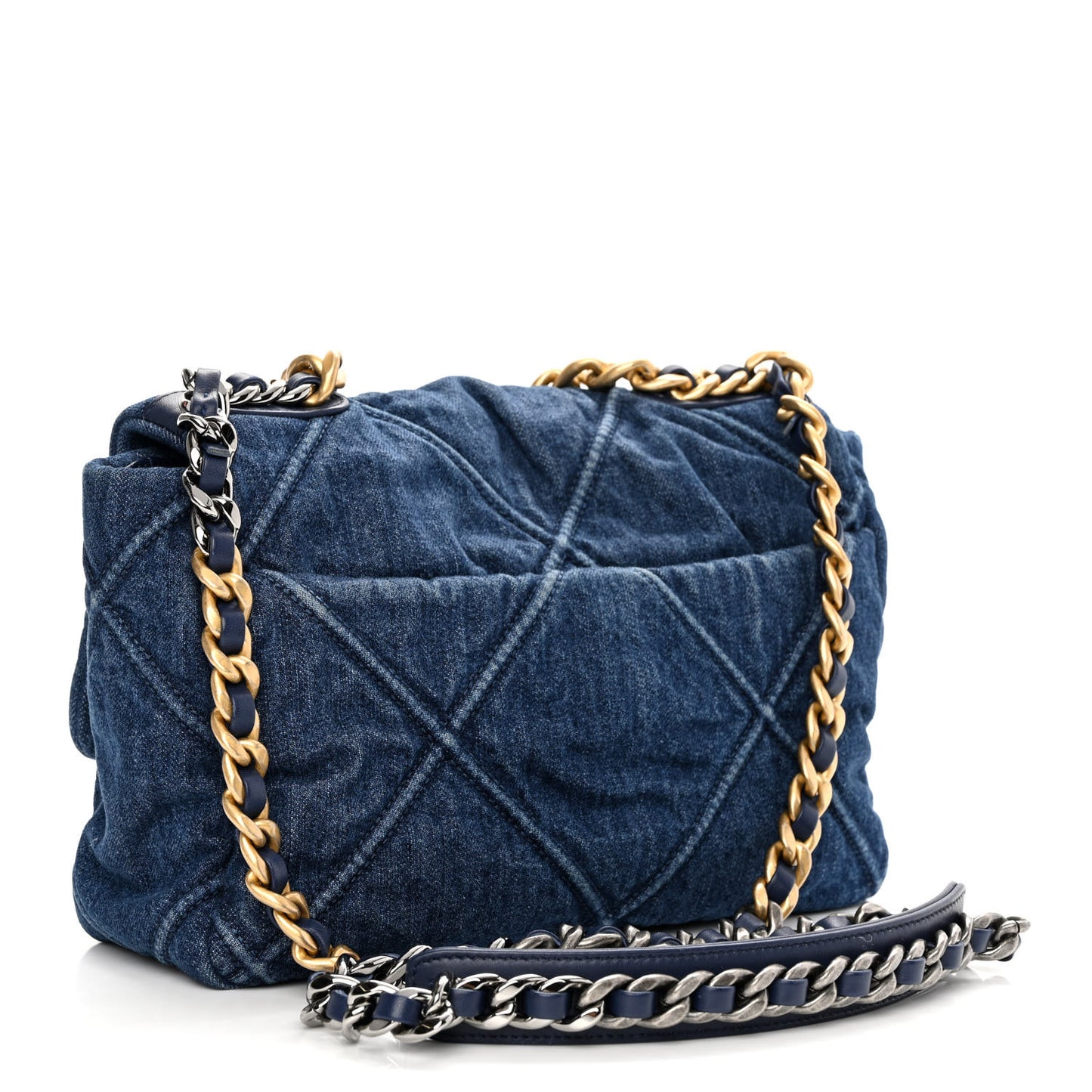 Denim Quilted Medium Chanel 19 Flap Blue