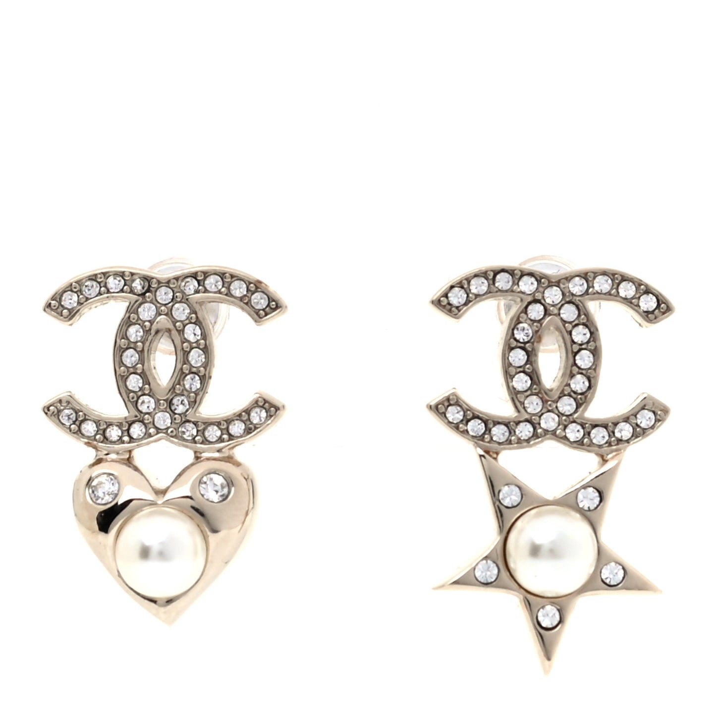 Crystal Pearl Charming Winter CC Star Heart Earrings Gold