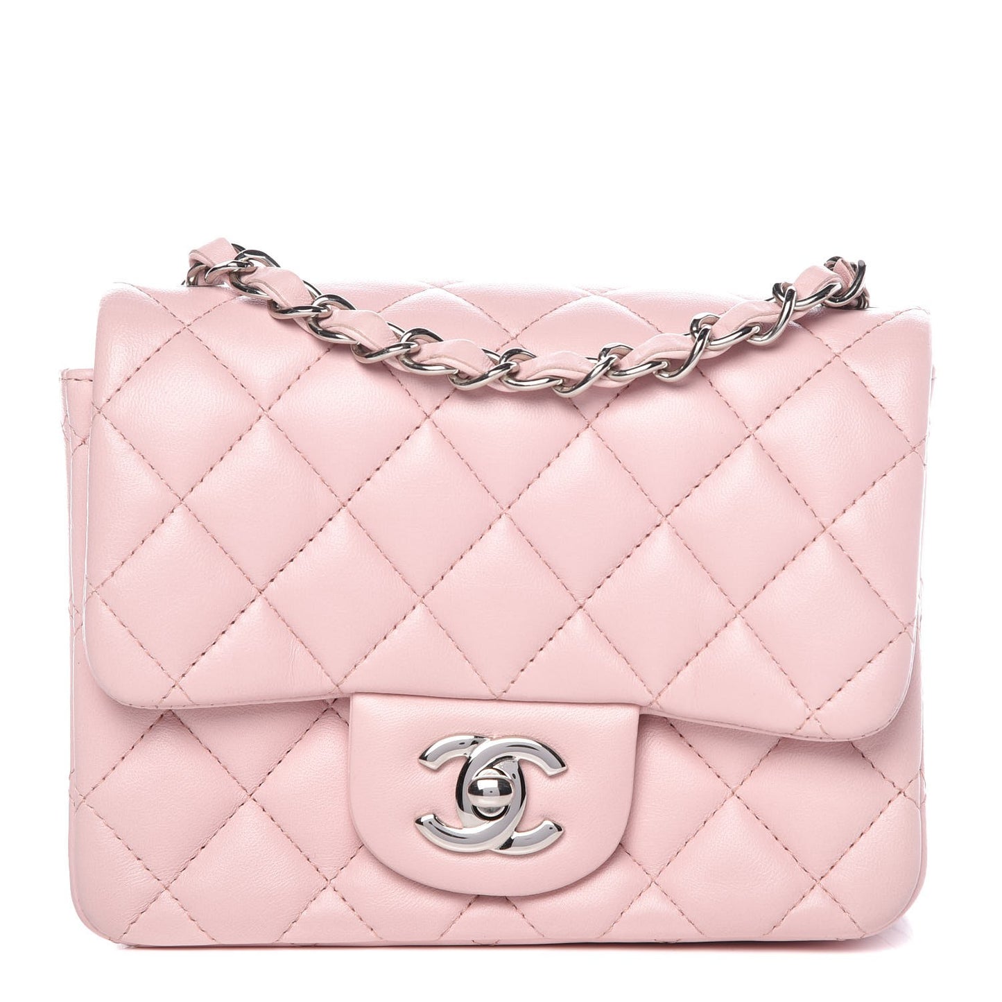 Lambskin Quilted Mini Square Flap Light Pink