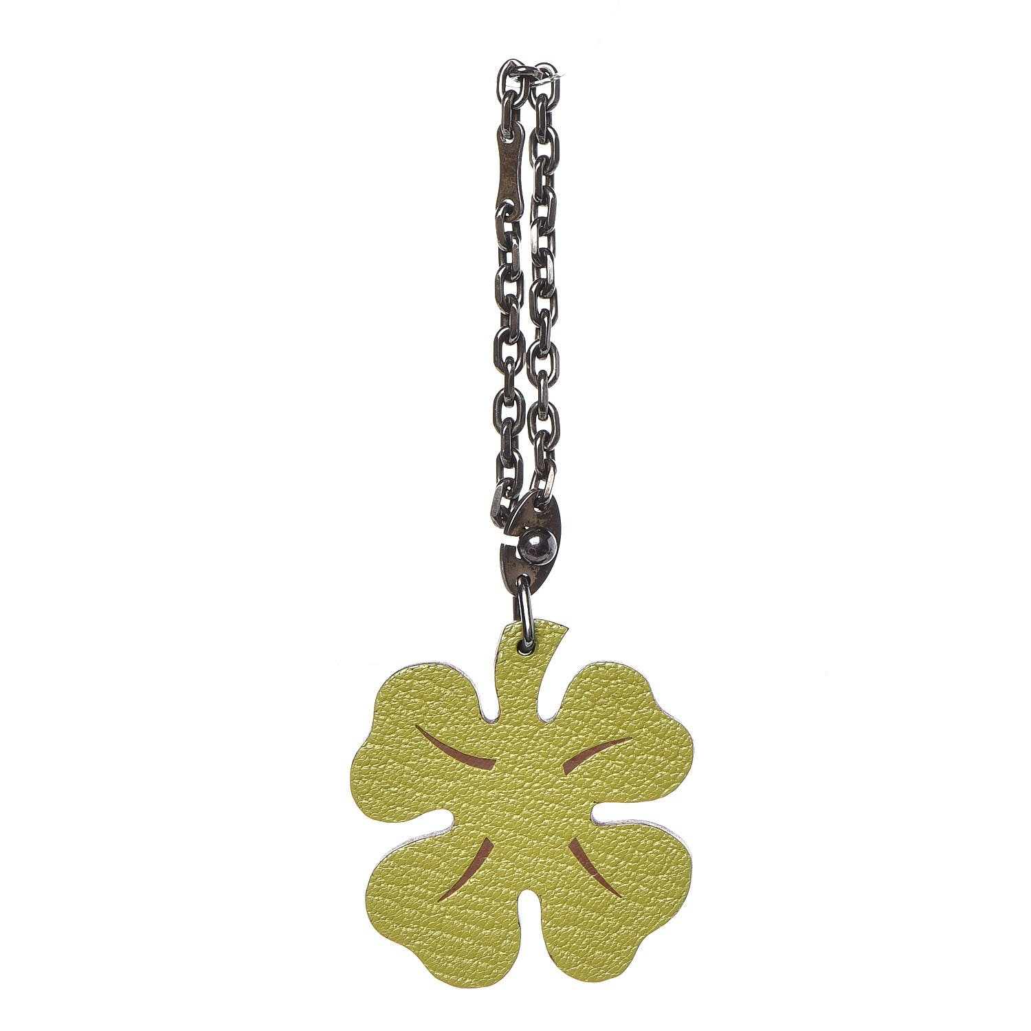 Hermes Chevre Mysore Lucky Clover Key Chain Bag Charm Vert Anis Orange 1 of 4