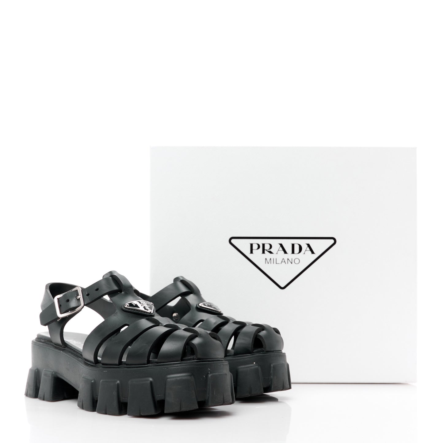 Foam Rubber Triangle Logo Monolith 55mm Cage Sandals 36 Black