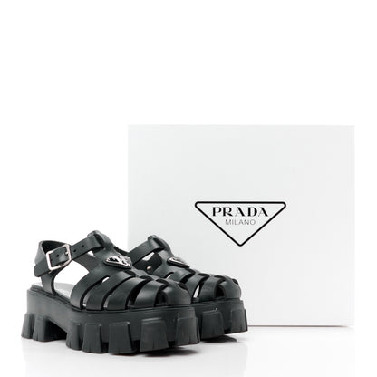 Prada Foam Rubber Triangle Logo Monolith 55mm Cage Sandals 36 Black 11 of 11