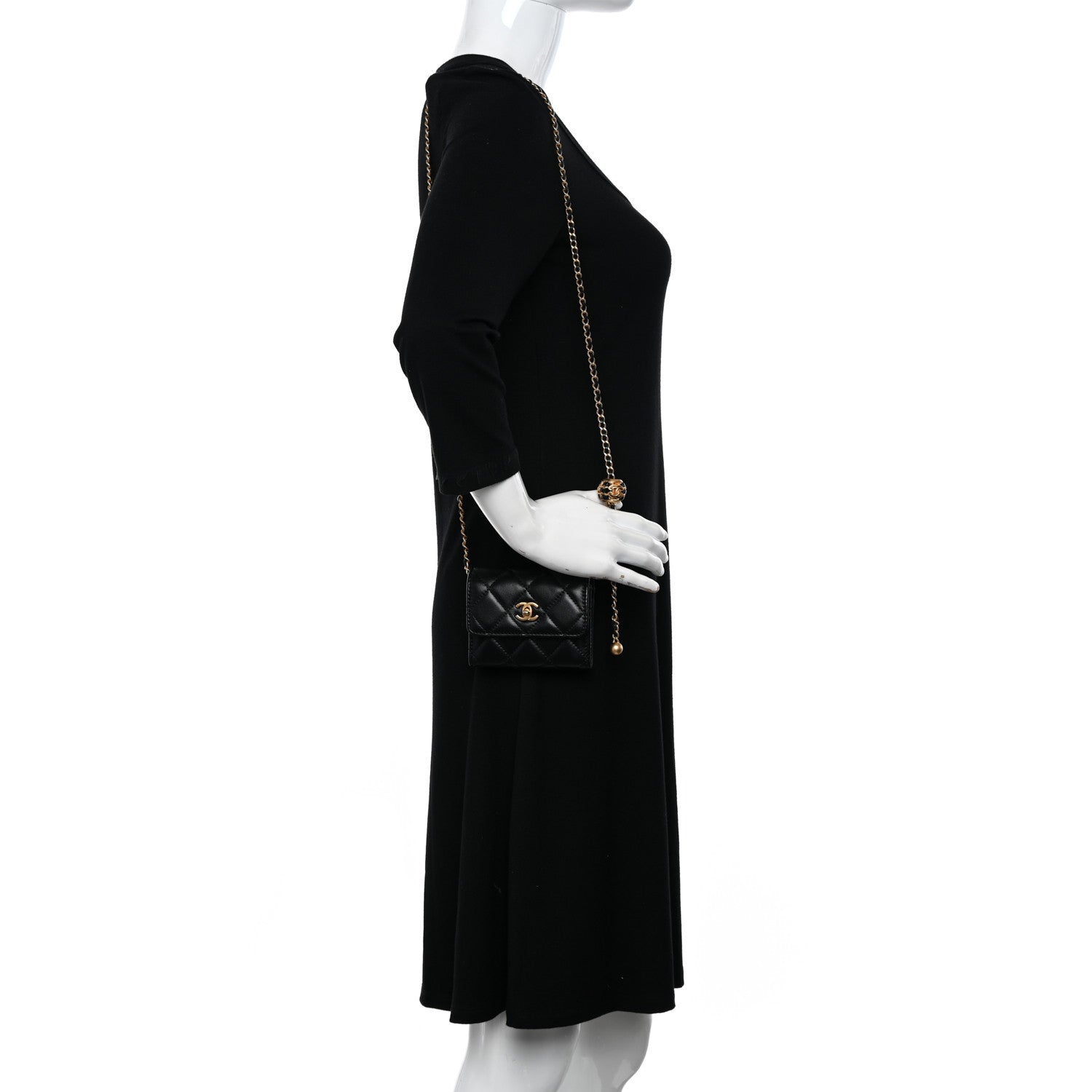 Chanel Lambskin Quilted Pearl Crush Clutch With Chain Black 2 of 12