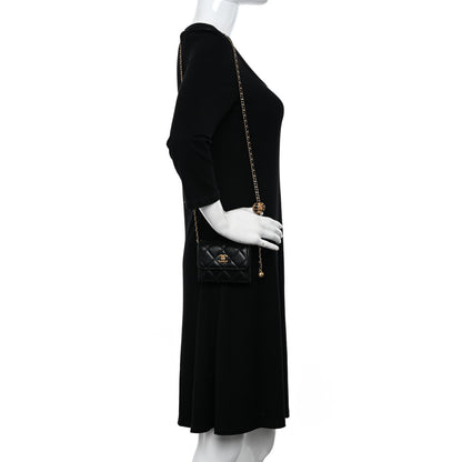 Chanel Lambskin Quilted Pearl Crush Clutch With Chain Black 2 of 12