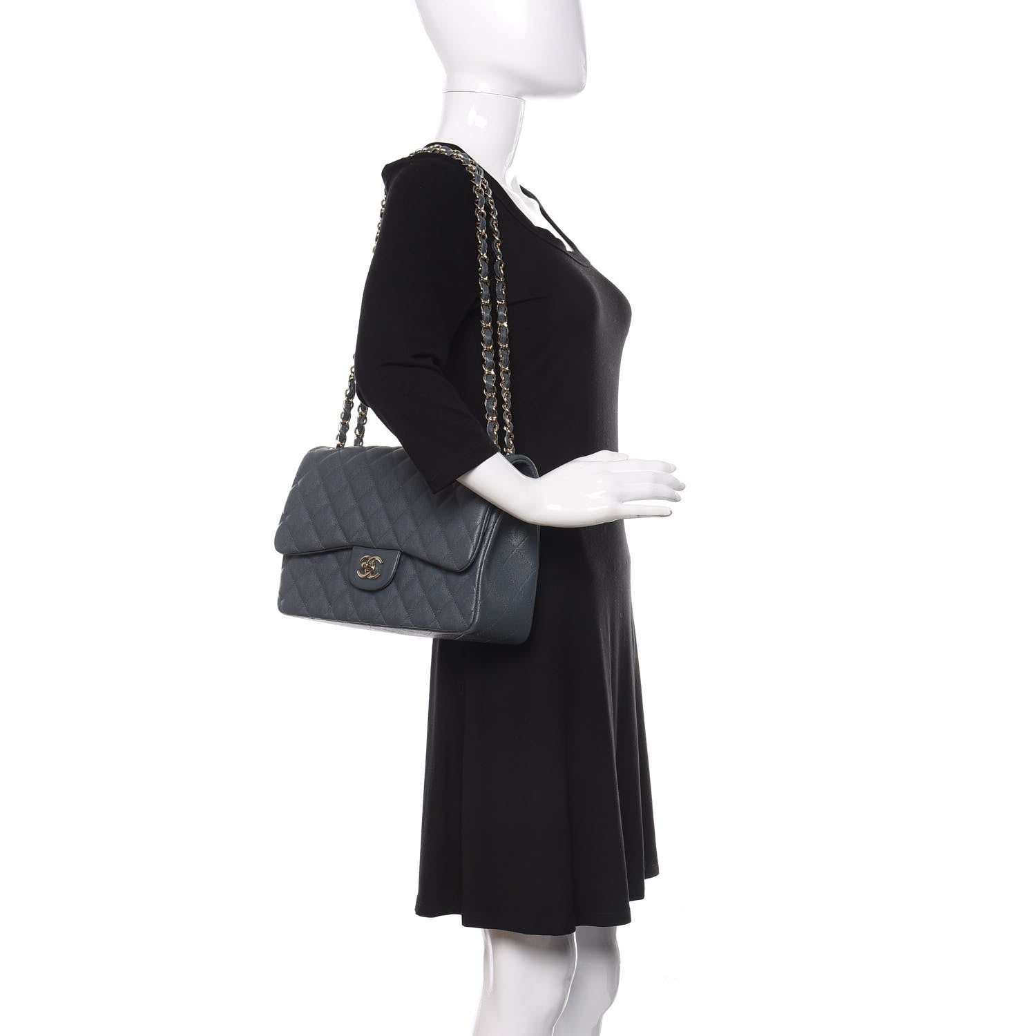 Chanel Caviar Quilted Jumbo Double Flap Dark Grey 2 of 11