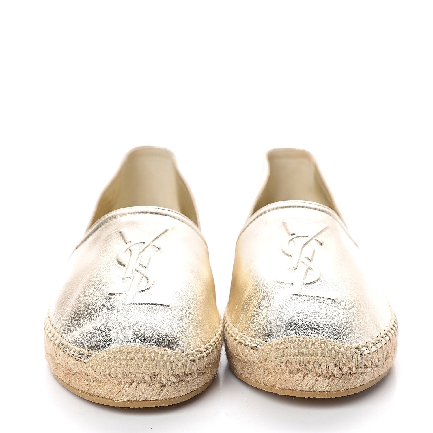 Saint Laurent Metallic Lambskin Monogram Espadrilles 39.5 Platino 2 of 7