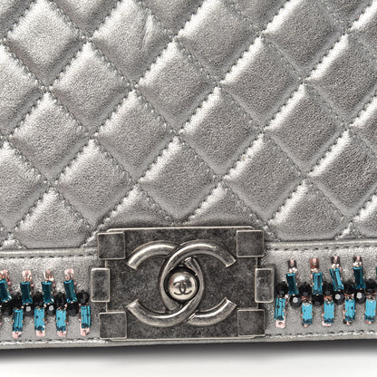 Chanel Metallic Lambskin Embellished Medium Boy Flap Silver 8 of 15
