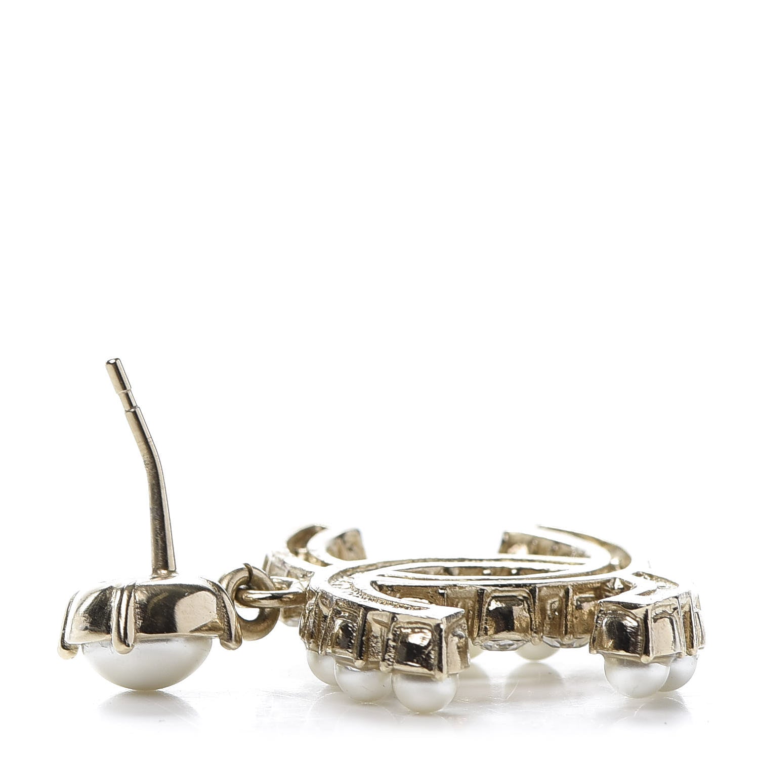 Chanel Crystal Pearl Dazzling Domino CC Drop Earrings Gold 4 of 5