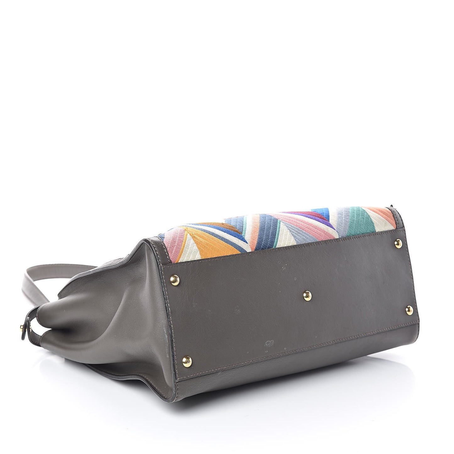 Calfskin Geometric Embroidered Large Peekaboo Iconic Satchel Grey