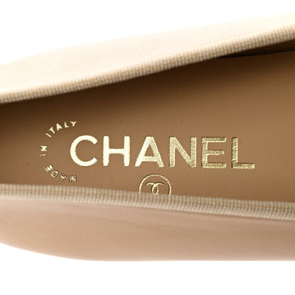 Chanel Lambskin Cap Toe CC Ballerina Flats 38 Beige Black 7 of 9