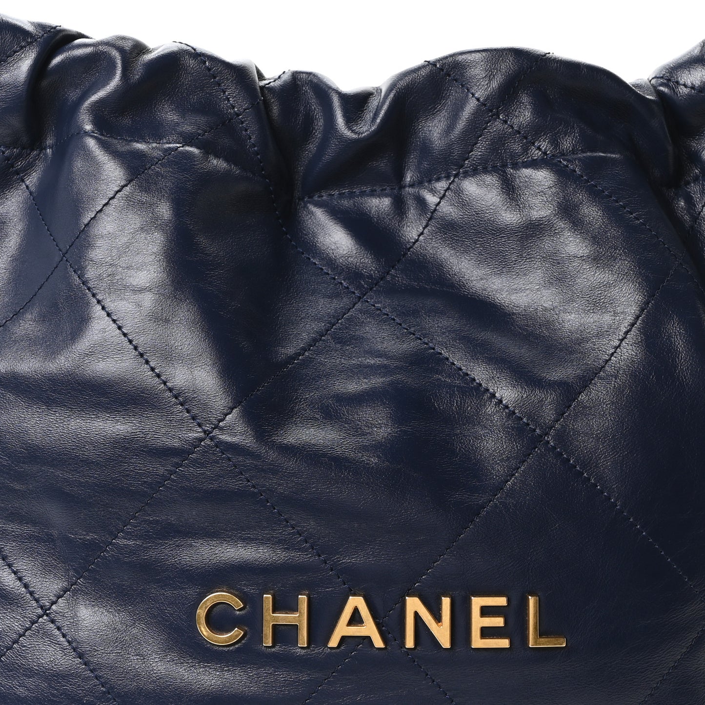 Shiny Calfskin Quilted Small Chanel 22 Navy