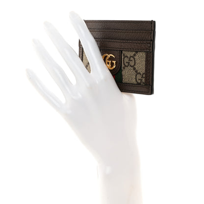 Gucci GG Supreme Monogram Textured Dollar Calfskin Ophidia Card Holder Beige Ebony New Acero 2 of 7