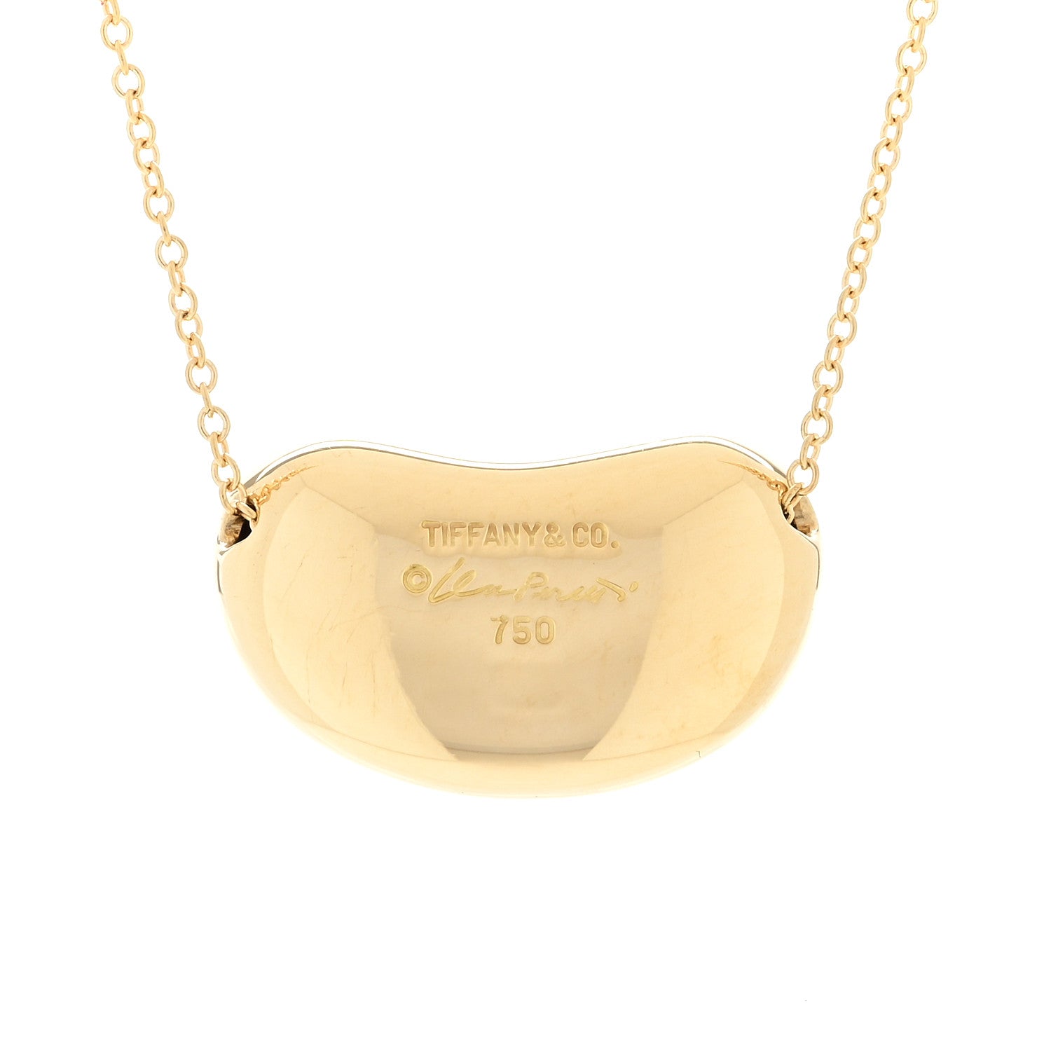 Tiffany 18K Yellow Gold 20mm Elsa Peretti Bean Pendant Necklace 3 of 4