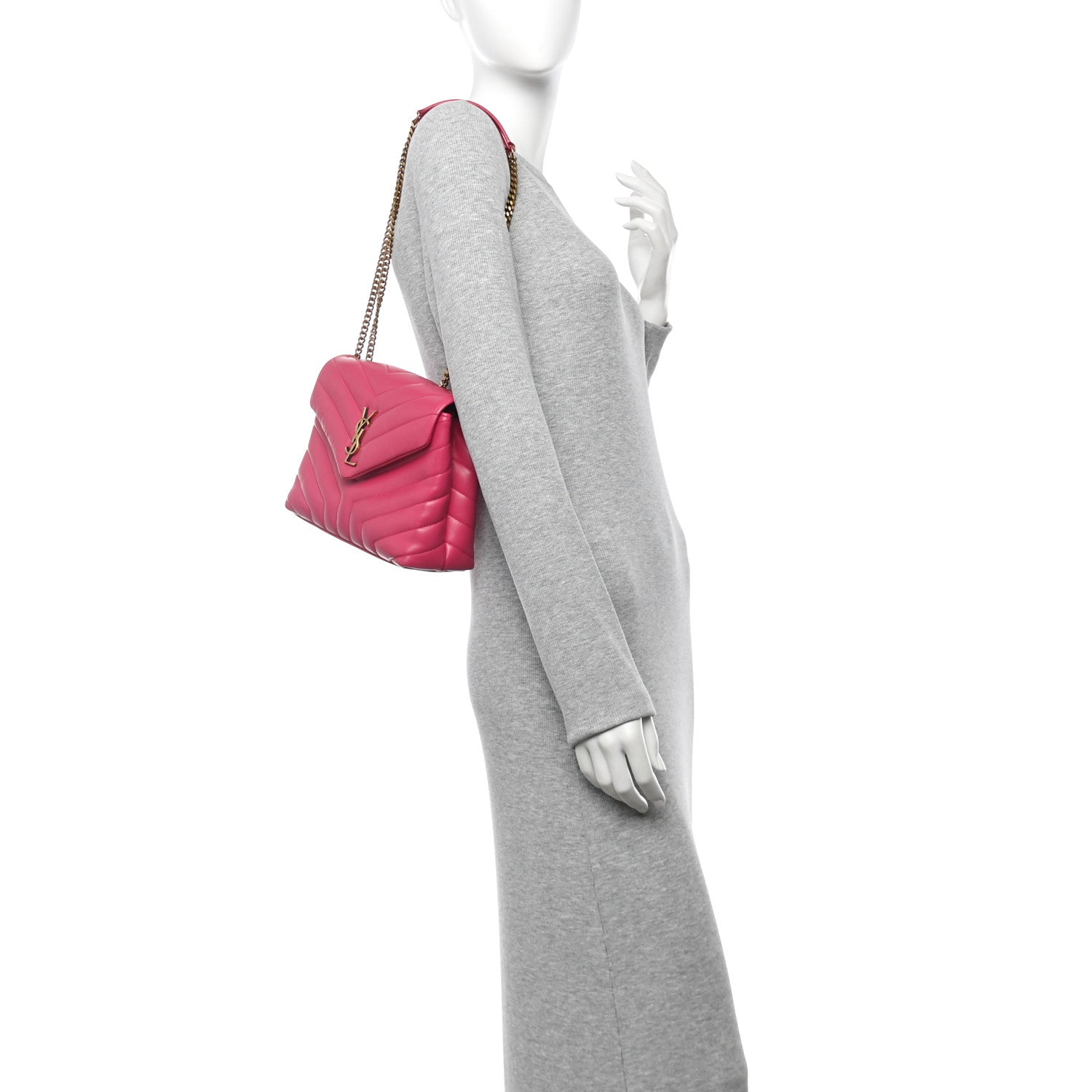 Saint Laurent Calfskin Y Quilted Monogram Small Loulou Chain Satchel Fresh Fuchsia 2 of 9