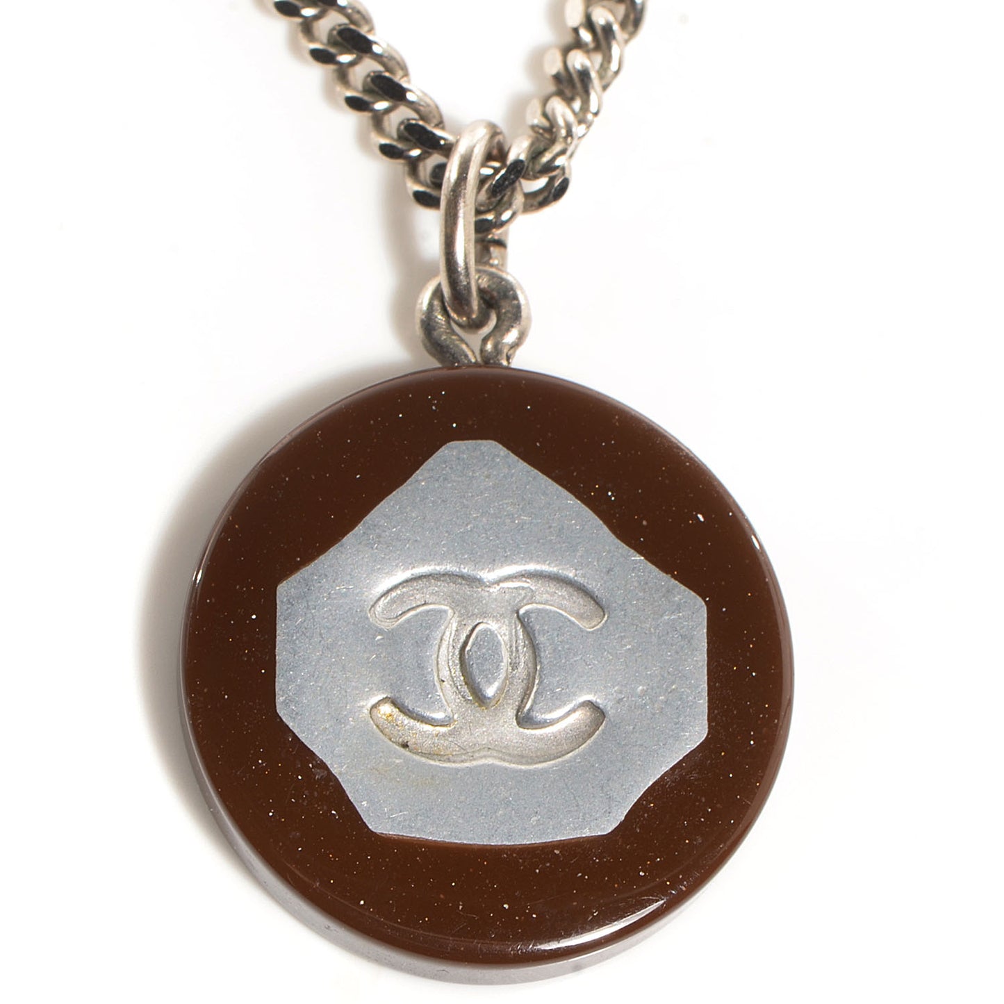 Resin CC Necklace Brown Silver
