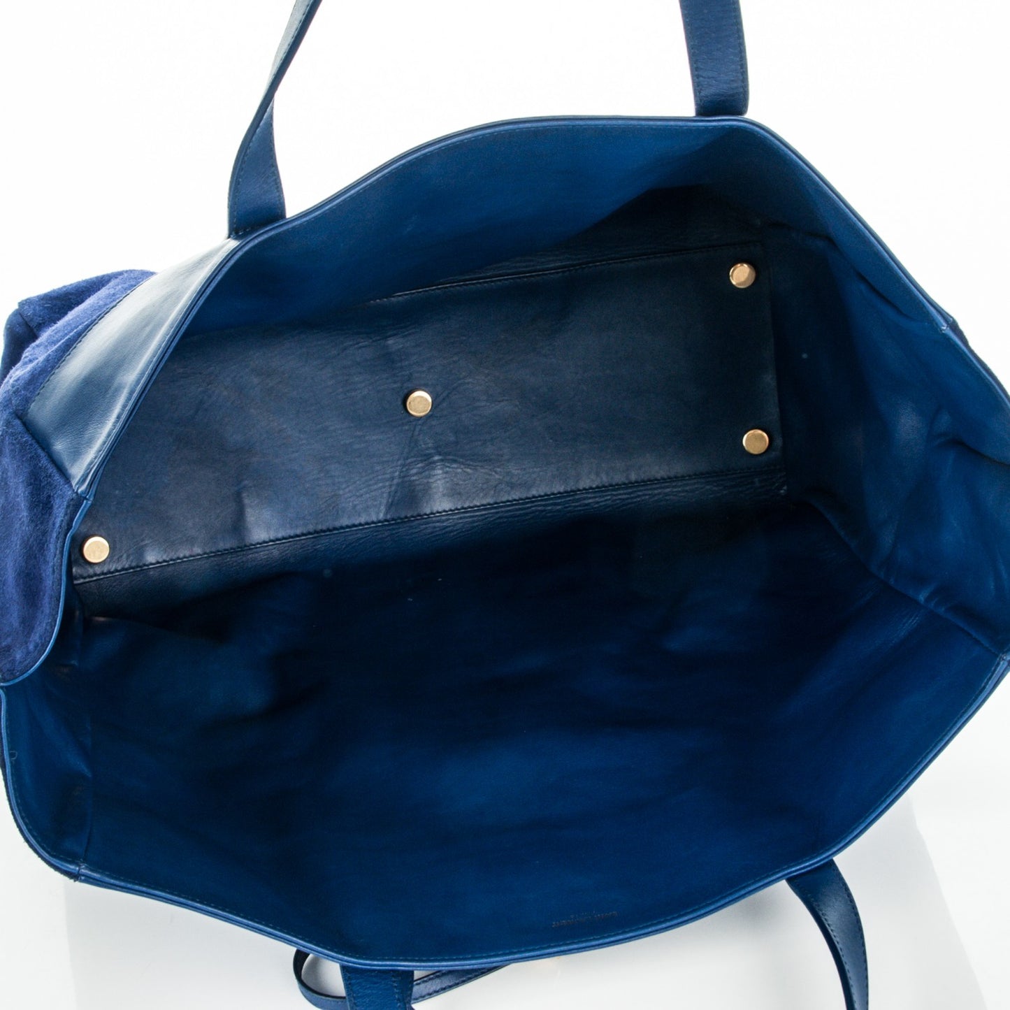 Calfskin Suede Reversible East West Shopper Tote Blue