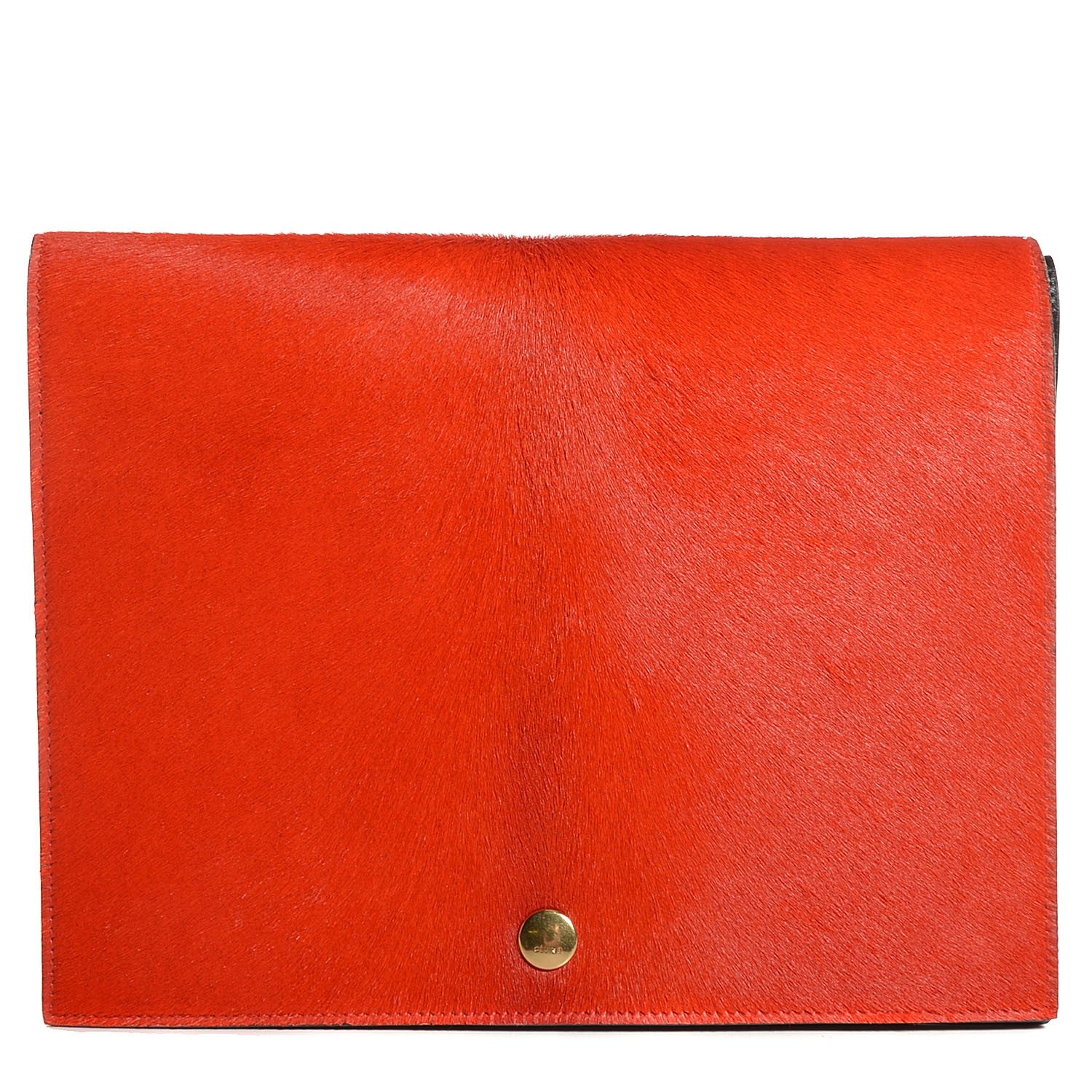 Celine Calfskin Pony Hair Flap Clutch Vermillion 1 of 8