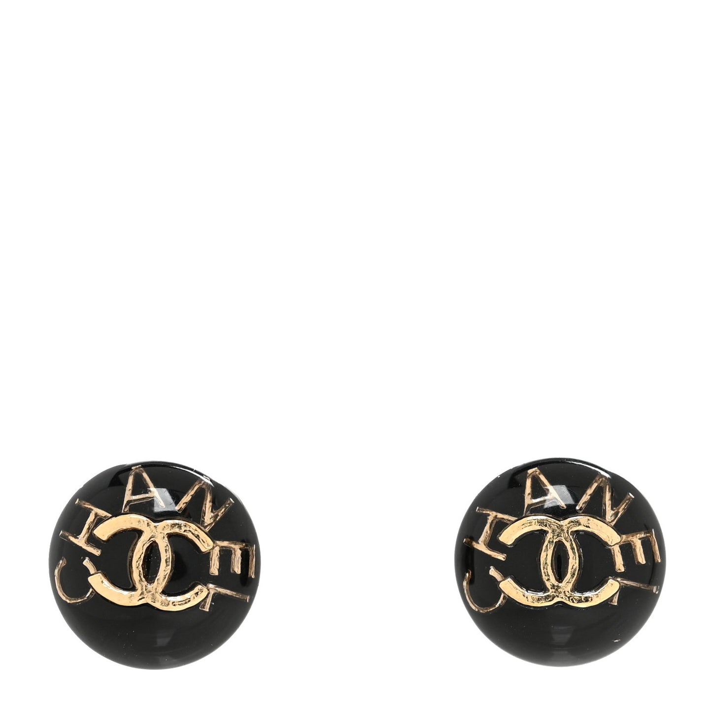 Resin CC Round Earrings Gold Black
