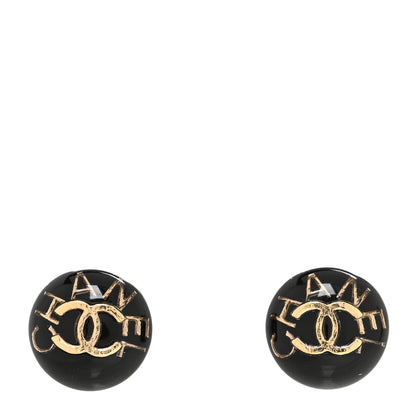 Chanel Resin CC Round Earrings Gold Black 1 of 4