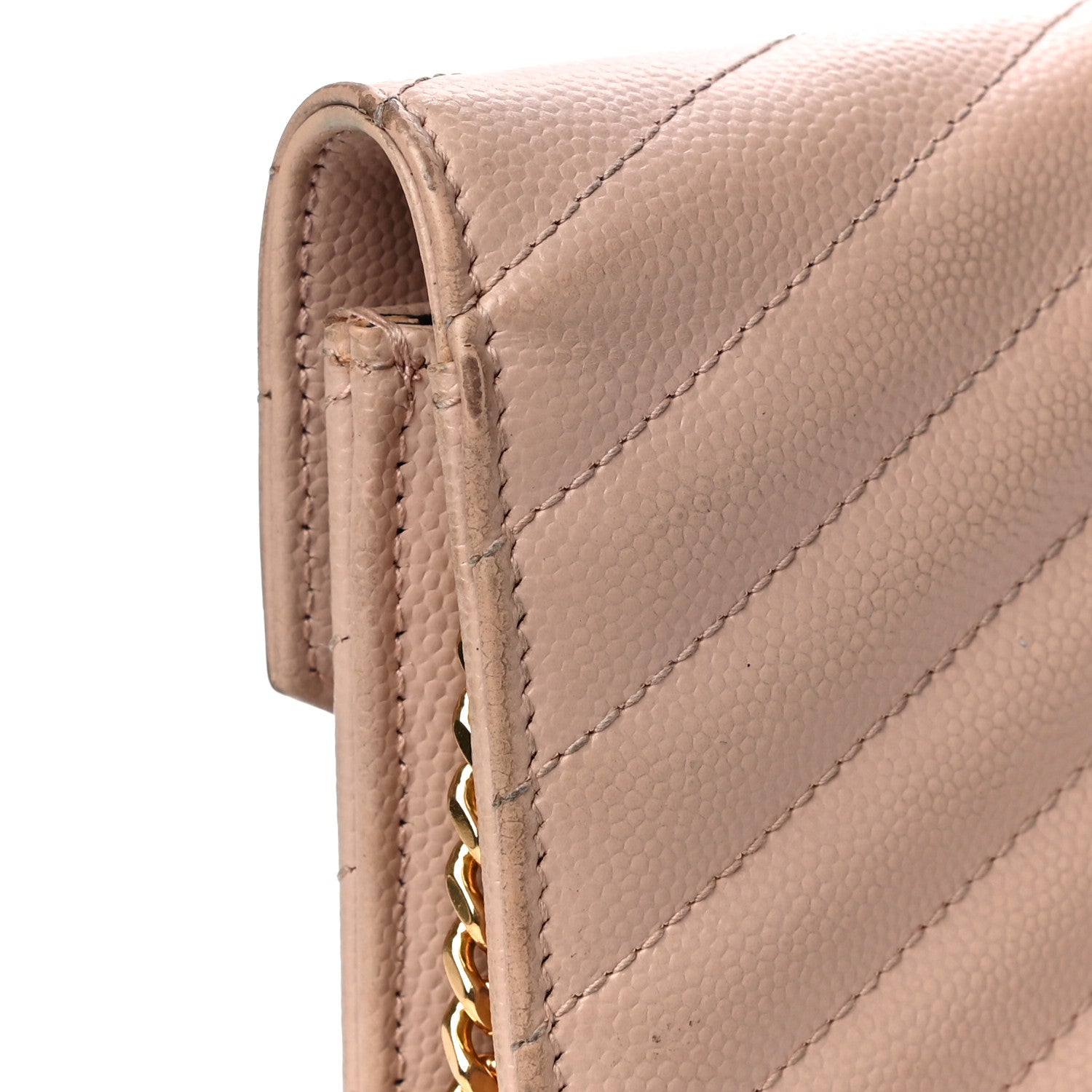 Saint Laurent Grain De Poudre Matelasse Chevron Monogram Envelope Chain Wallet Nude Powder 21 of 30