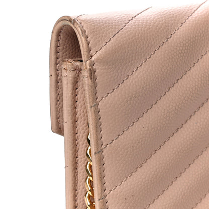 Saint Laurent Grain De Poudre Matelasse Chevron Monogram Envelope Chain Wallet Nude Powder 21 of 30