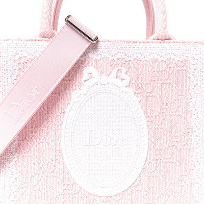 Christian Dior Cotton Toile De Jouy Oblique Embroidered Dior Medaillon Small Book Tote With Strap Soupir Pink White 8 of 10