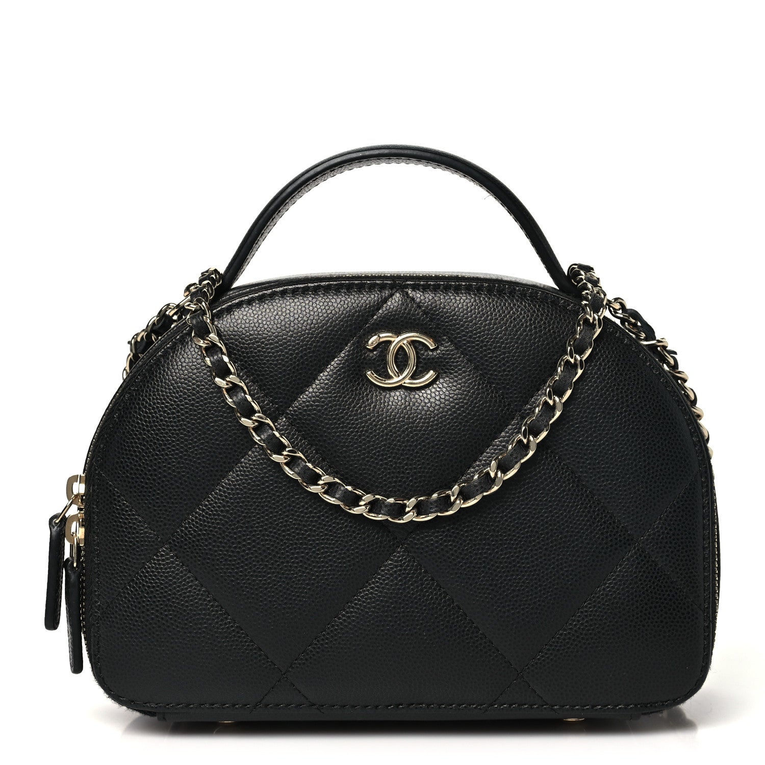 Chanel Grained Calfskin Quilted Top Handle Chain Clutch Black 1 of 11