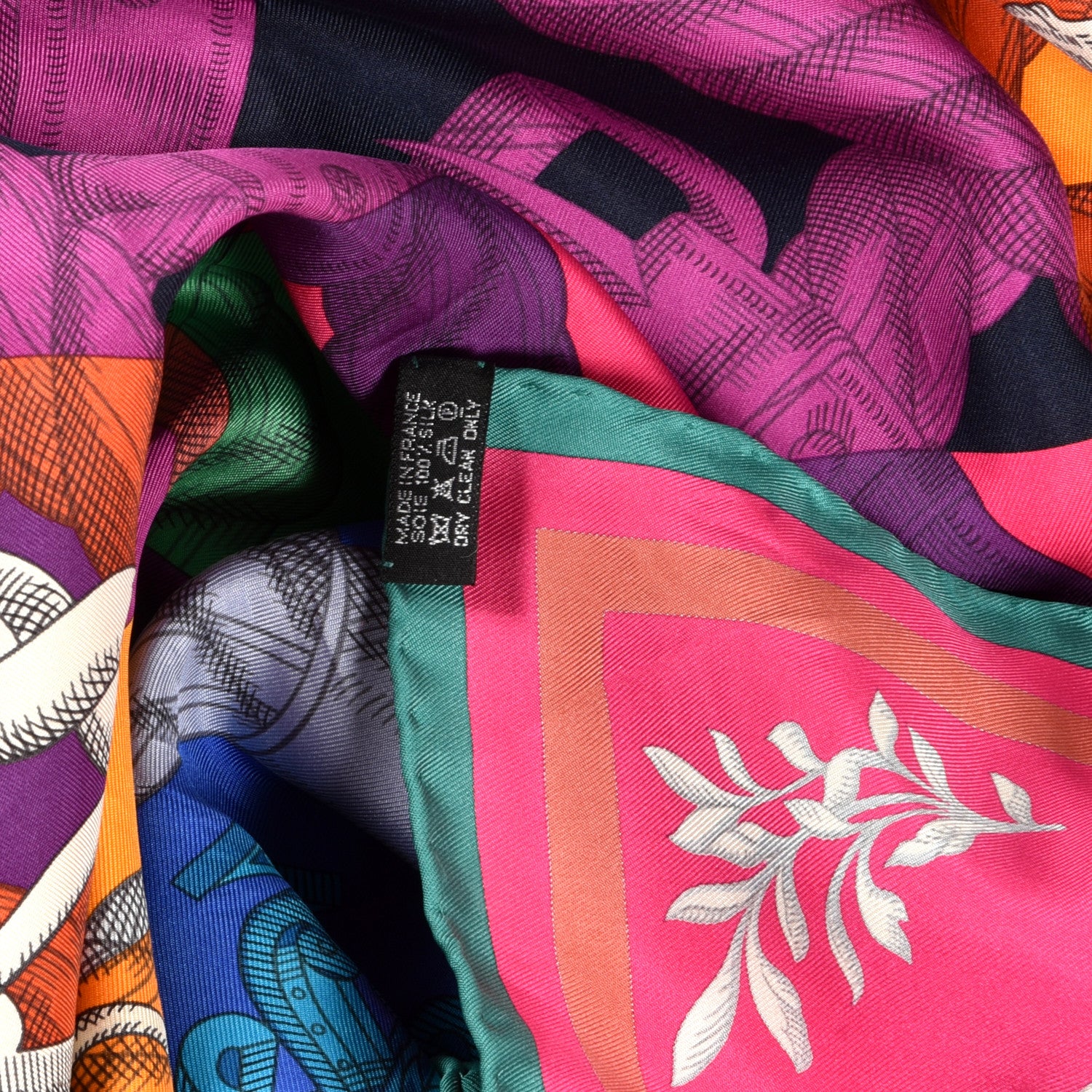 Hermes Silk Della Cavalleria Fine Scarf 90 in Vert Jaune Vif and Mauve Sylvestre 6 of 6