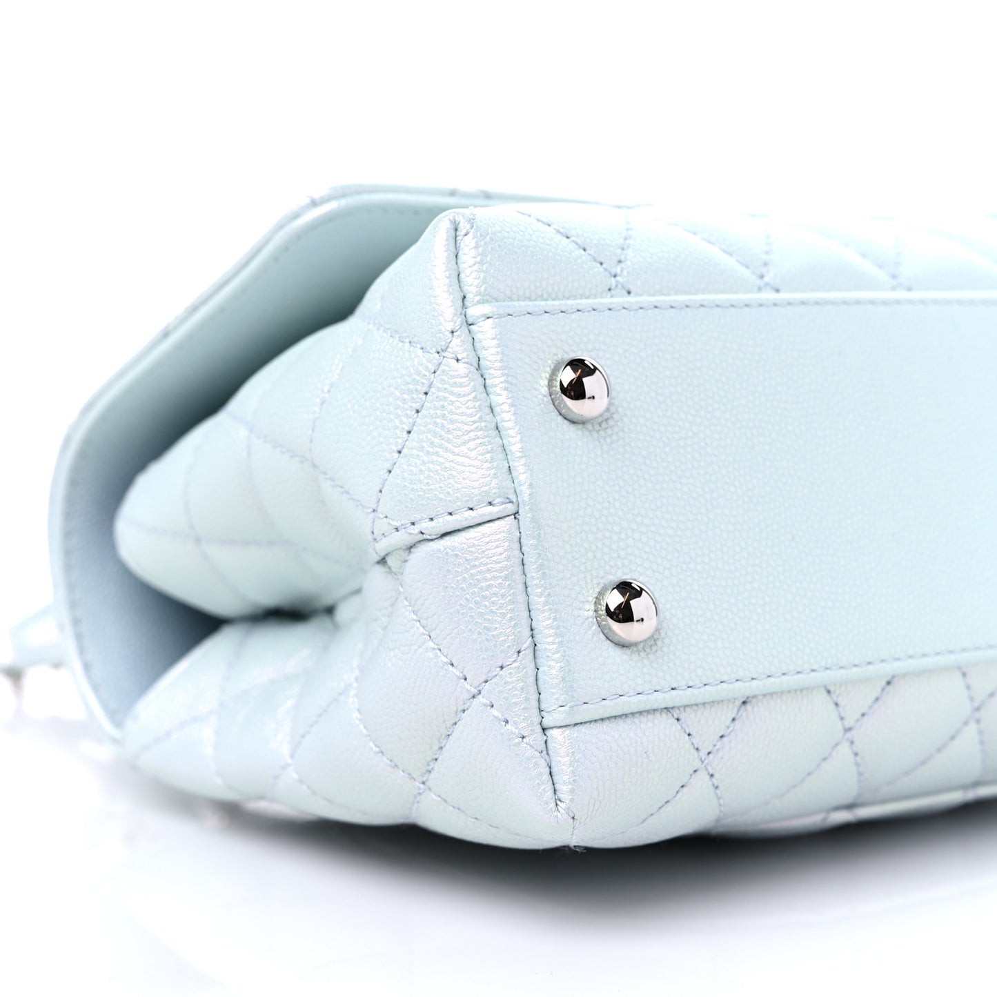 Iridescent Caviar Quilted Mini Coco Handle Flap Light Blue