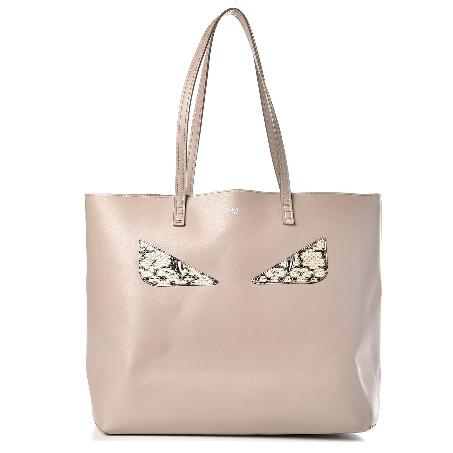 Vitello Ginevra Elaphe Monster Eyes Shopping Tote Grigio Polvere Naturale